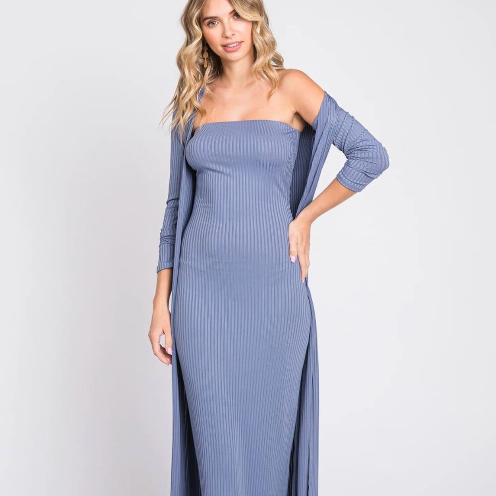 Ribbed Sleeveless Dress Cardigan Set